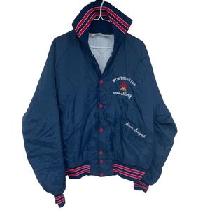 Vintage 80s 90s Holloway Snap Varsity Bomber Jacket XL Blue WorthingtonWrestling